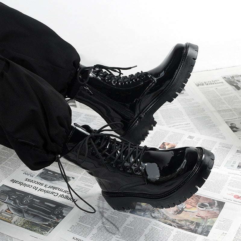 Black Combat Boots Men Women Lace Up Side Zip Platform Military Ankle Boots Matte Leather Tactical Boots