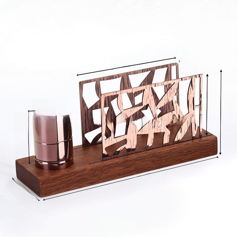 Gold & Walnut Wood Desk Organizer Set | Business Card Holder & Pen Cup | Luxury Office Accessories | Modern Minimalist Desktop Organizer