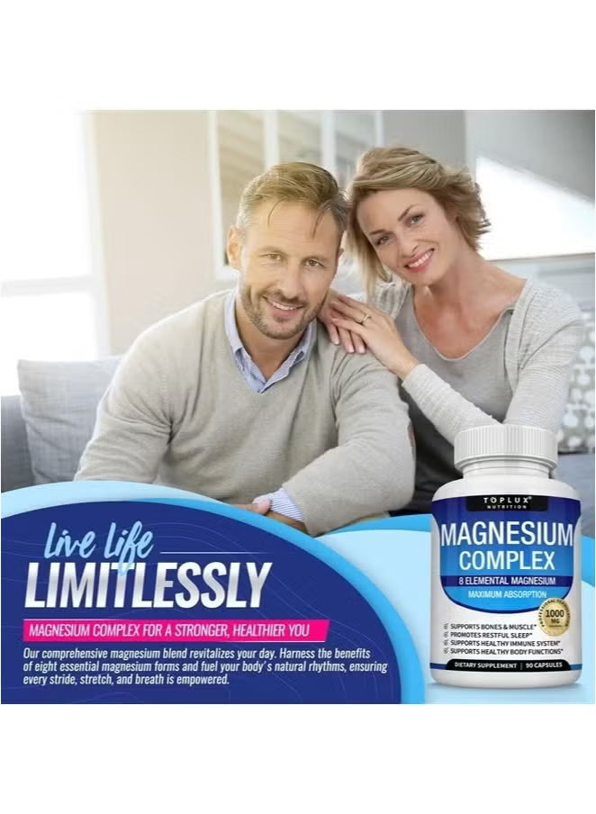 Toplux Nutrition Magnesium Complex 1000mg Set of 2 | 90 Capsules | 8 Forms of Elemental Magnesium Maximum Absorption Non-GMO Supplement