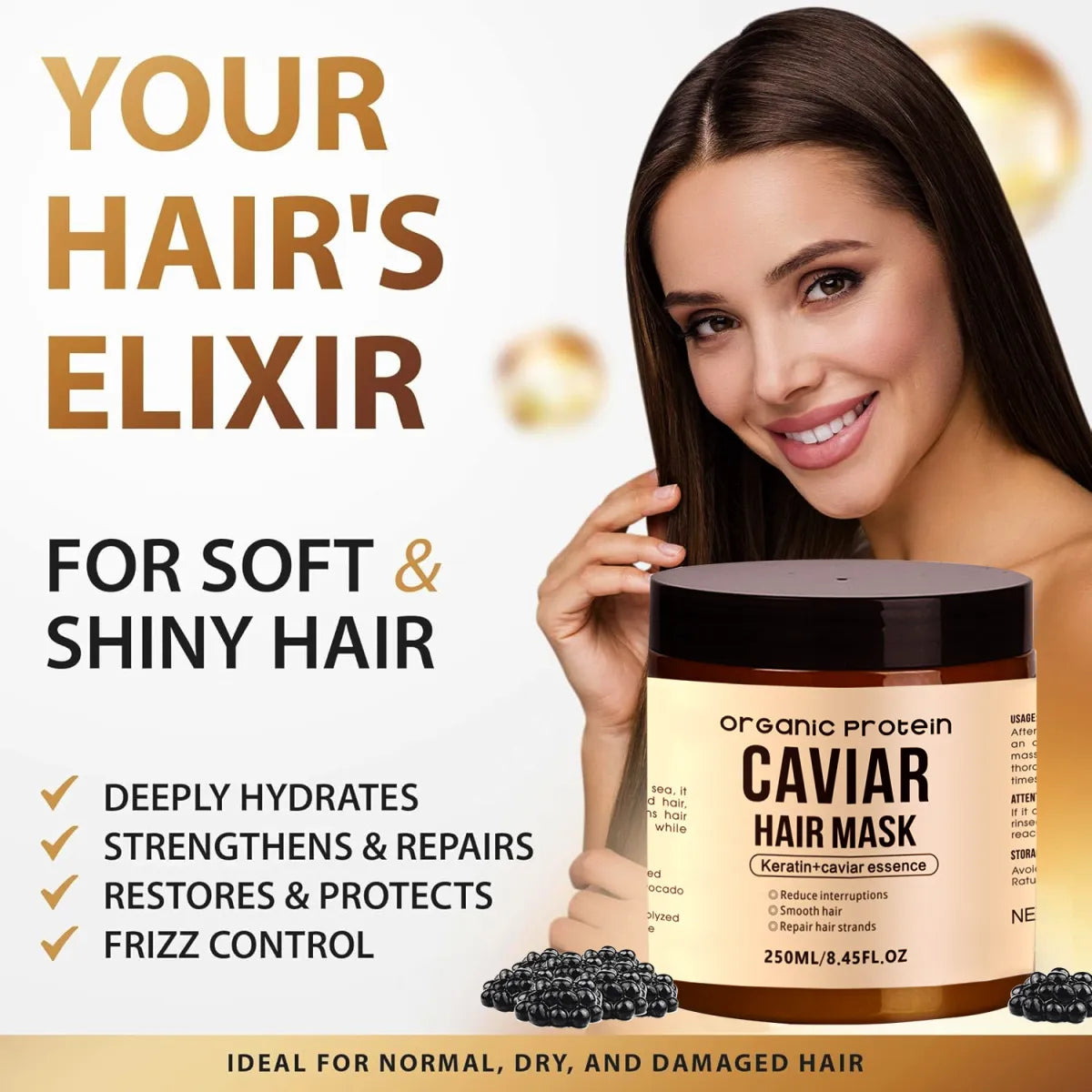 Organic Protein Caviar Hair Care Set of 3 | Keratin Caviar Shampoo Conditioner Hair Mask | Smoothing Repair Hair Treatment UK UAE USA