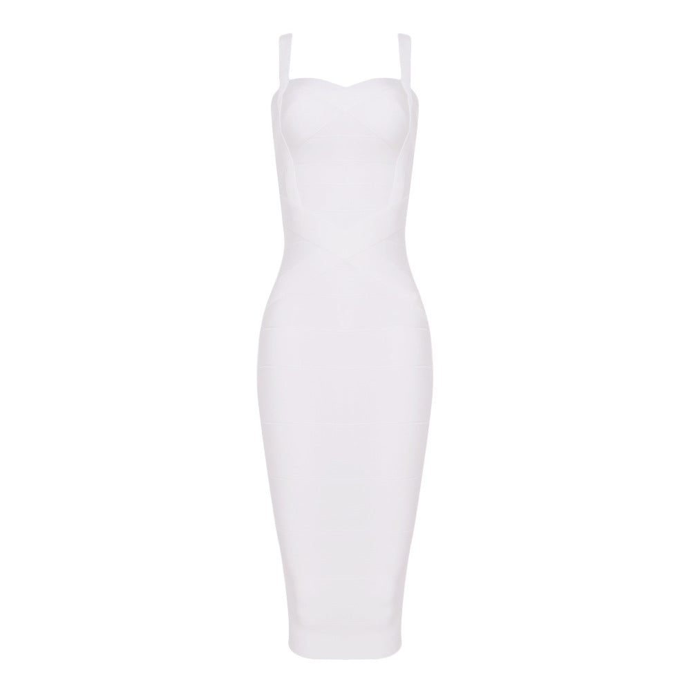 Women's Green Bandage Bodycon Midi Dress | Sweetheart Neck Strappy Sleeveless Club Party Dress | Figure Hugging Evening Wear