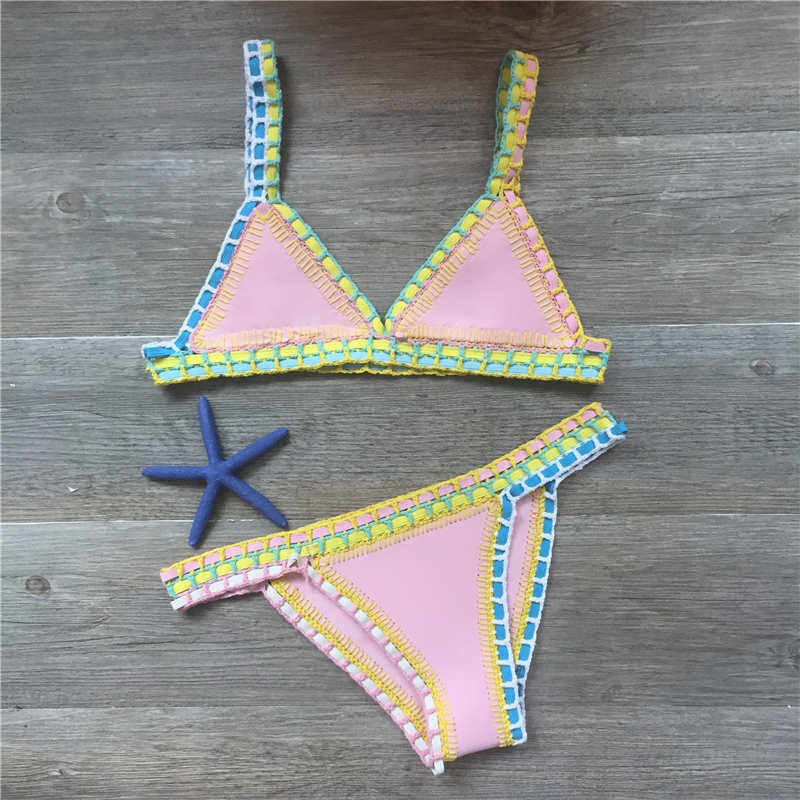 Black Gold Crochet Trim Bikini Set | Triangle Top & Low Rise Bottoms | Luxury Metallic Knit Edge Two Piece Swimsuit Women
