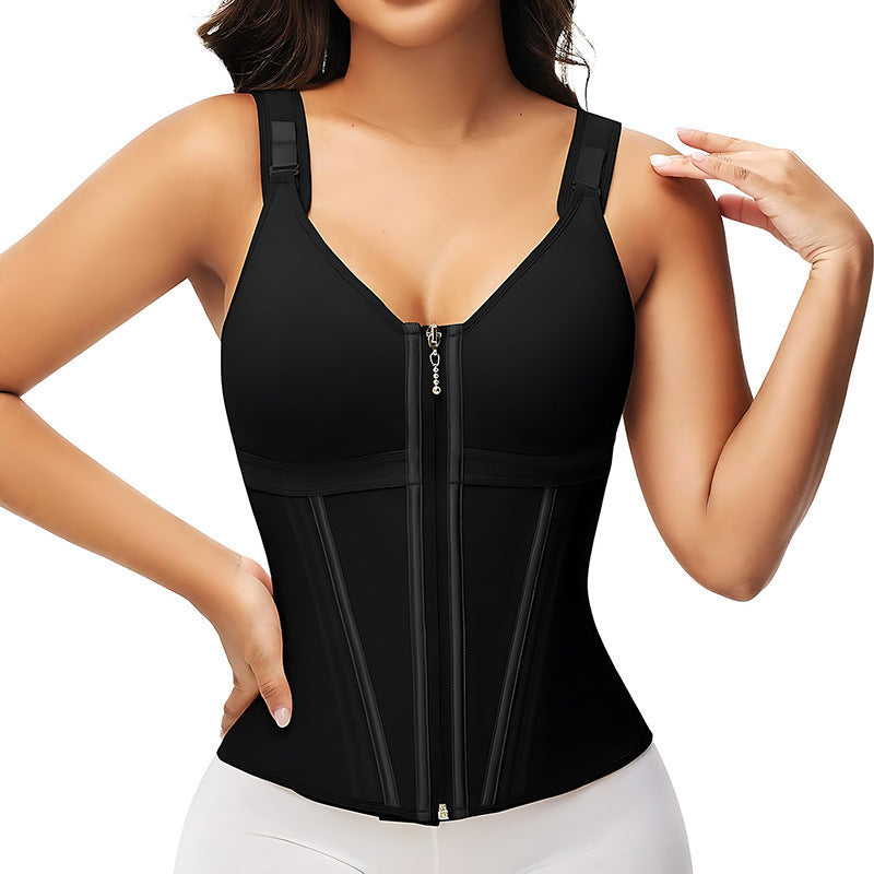 Black Waist Trainer Vest for Women | Zipper Corset Sauna Sweat Tank Top Body Shaper