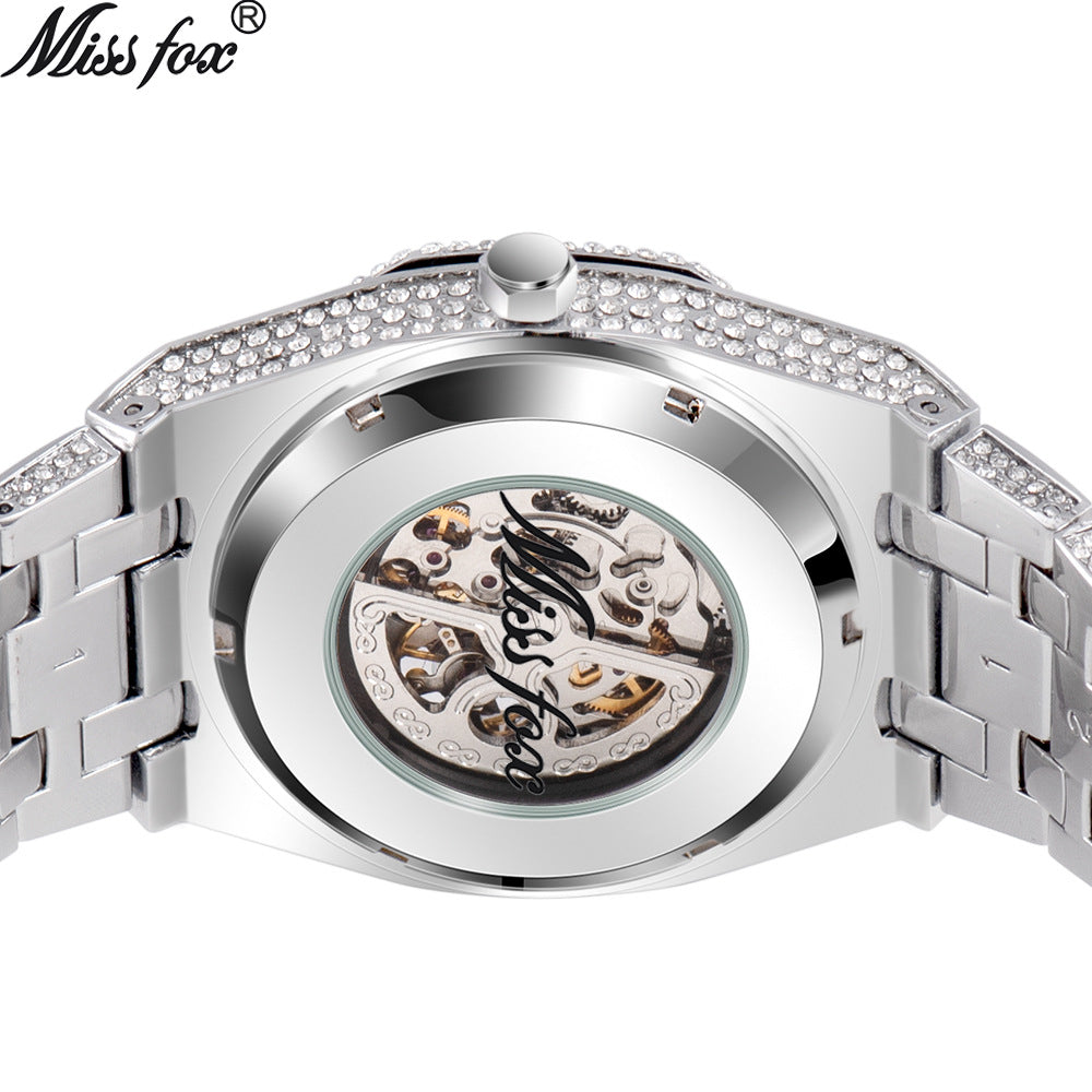 Miss Fox Iced Out Skeleton Watch | Full Diamond Rhinestone Automatic Mechanical Men's Luxury Watch
