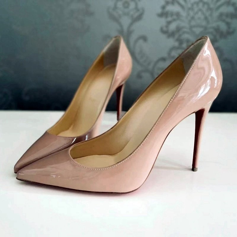 Nude Blush Patent Leather Pointed Toe D'Orsay Stiletto Pumps with Red Sole | Iconic Luxury Heels for Women