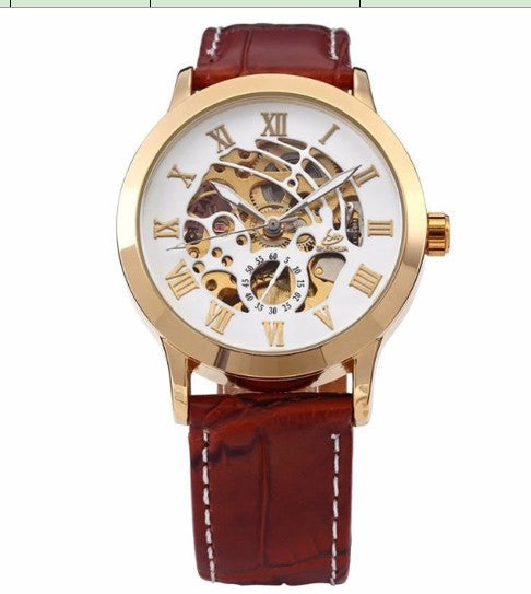 Shenhua Bronze Skeleton Automatic Mechanical Watch Brown Leather Tachymeter Bezel | Men Vintage Steampunk Transparent Dial Luxury Wrist Watch