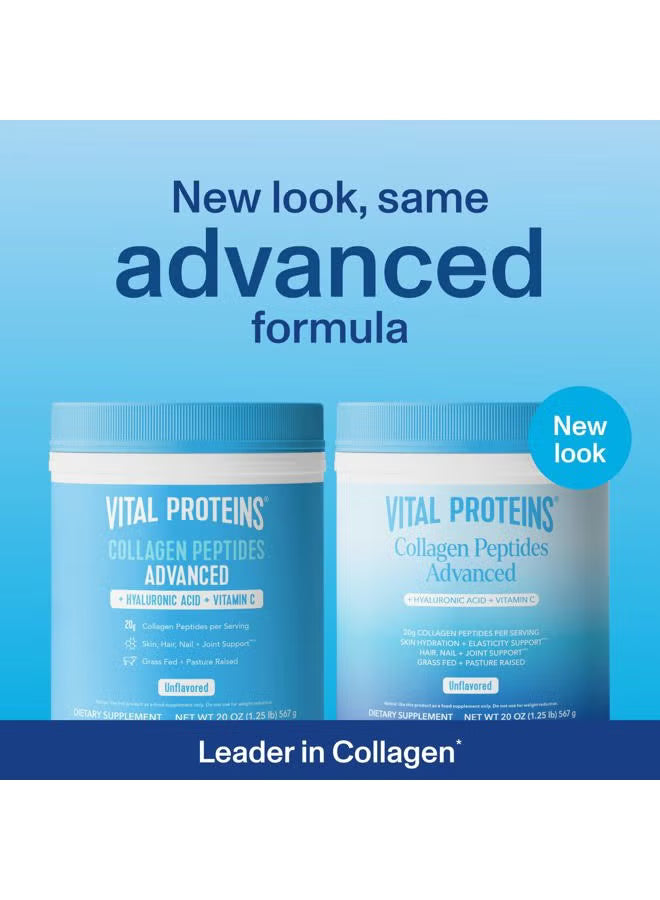 Collagen Peptides Advanced Powder + Hyaluronic Acid + Vitamin C | 20g Grass Fed Unflavored Collagen Supplement for Skin Hair Nails & Joints