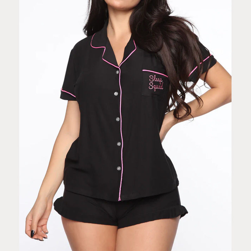 Women's Satin Trim Pajama Set | Button-Down Shirt & Ruffle Shorts | 3 Colors | Loungewear
