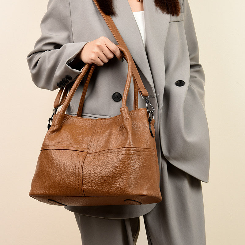 Genuine leather Black Leather Tote Bag with Shoulder Strap | Convertible Work Handbag