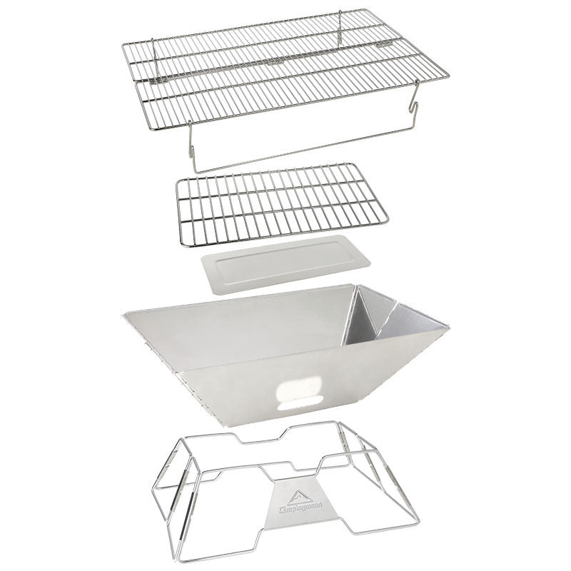 Campingmoon Barbecue Pieghevole in Acciaio Inox | Griglia Portatile a Carbone per Campeggio, Picnic e Cucina all'Aperto