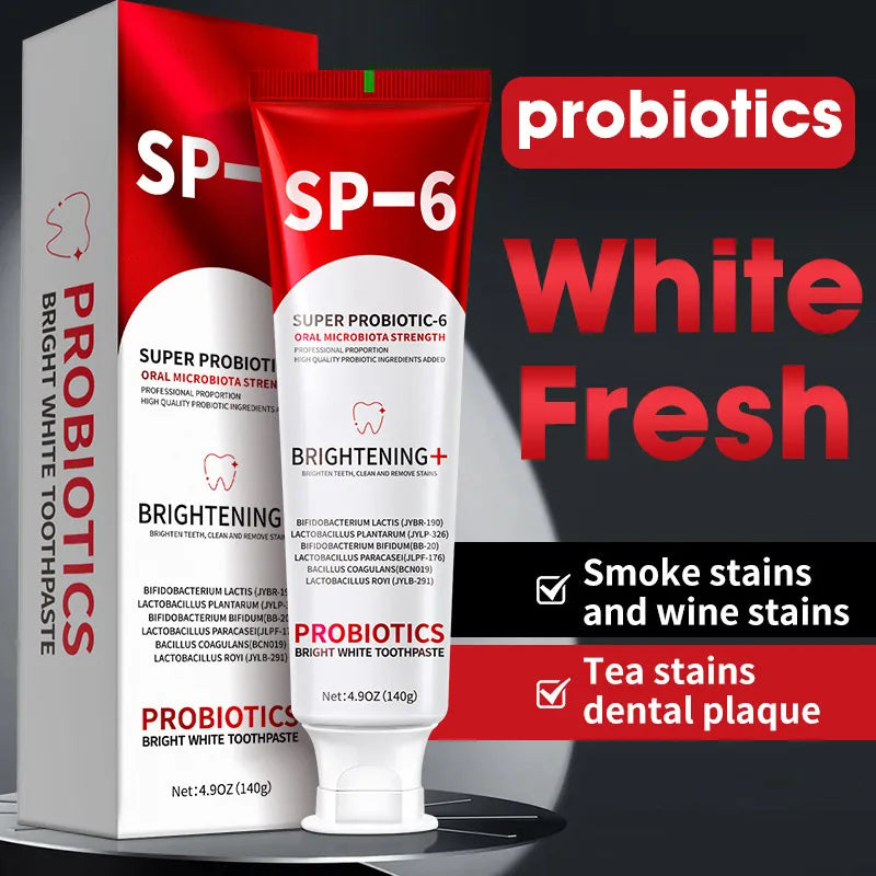 SP-6 Super Probiotic Whitening Toothpaste Set of 6 | Brightening+ Oral Microbiota Strength | 140g Each