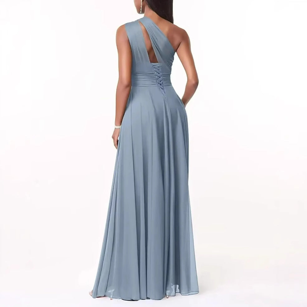 Royal Blue One Shoulder Maxi Dress | Women's Ruched Waist A-Line Formal Evening Gown