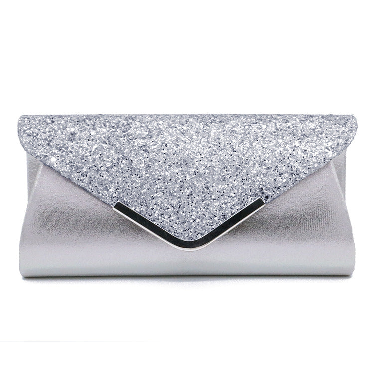 Silver Glitter Envelope Clutch Bag | Sparkly Evening Purse for Wedding & Prom