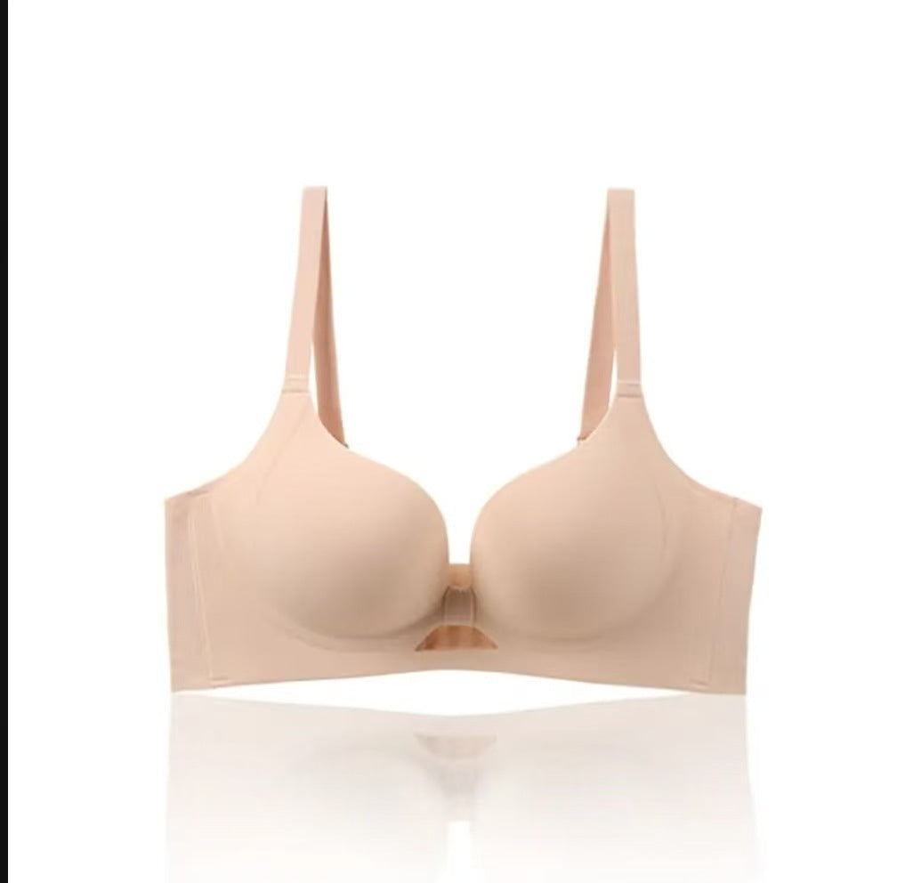 Seamless Deep V Push Up Bra Women | Front Keyhole Cutout Wireless Bralette | Smooth Padded No Wire Comfort Bra Cream Nude