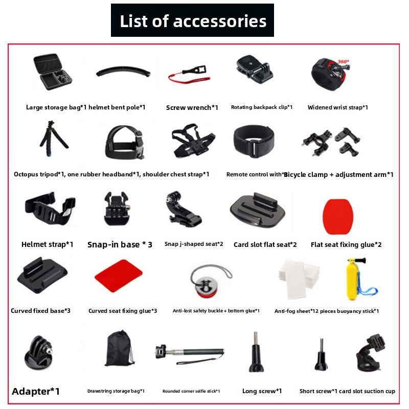 50 in 1 Action Camera Accessory Kit Chest Strap Head Mount Tripod Selfie Stick | GoPro Compatible Accessories Set Outdoor Sports Bundle