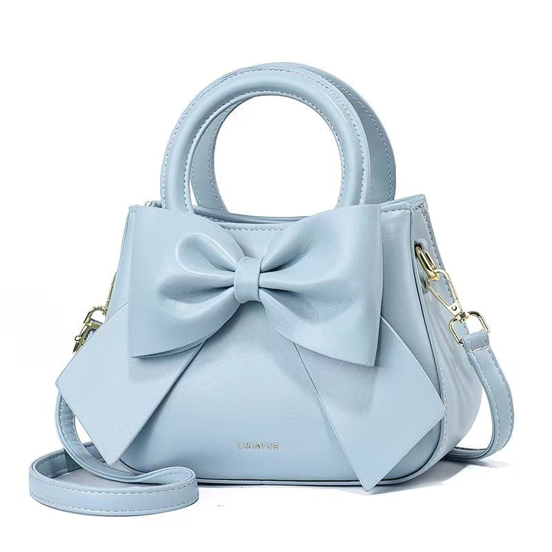 White Leather Handbag with Large Bow Detail | Small Elegant Crossbody Bag