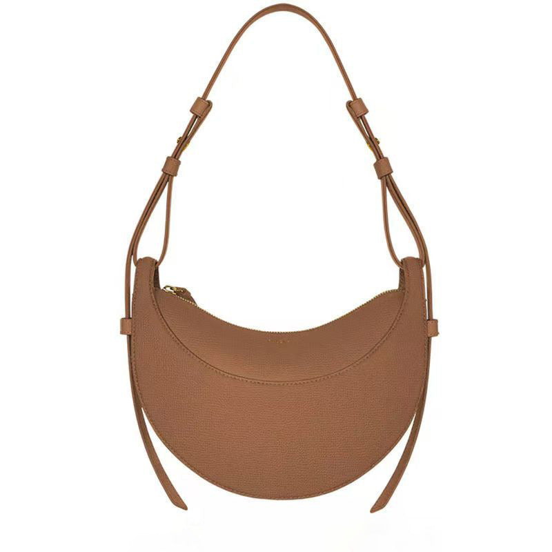 Polene Style Cream Crescent Bag - Half Moon Leather Shoulder Bag | Women's French Inspired Minimalist Hobo Bag with Adjustable Strap