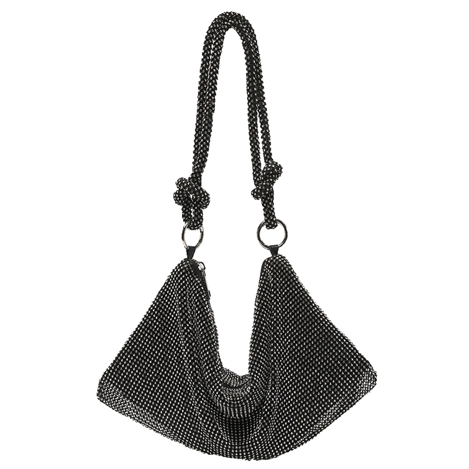 Rhinestone Crystal Evening Bag | Sparkly Clutch Purse with Knotted Strap | Gold, Black & Silver | Party & Wedding Handbag