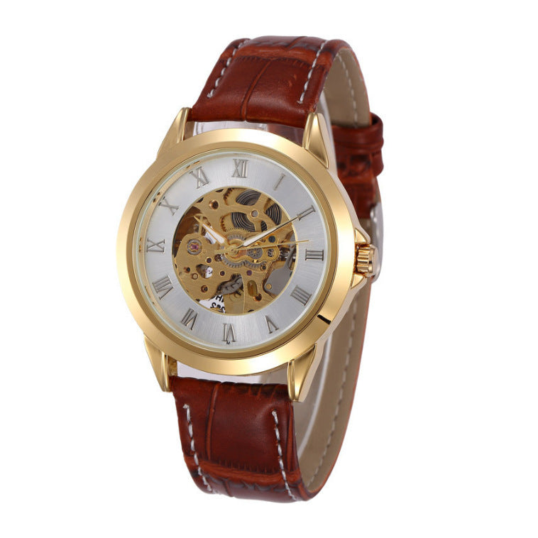 Shenhua Bronze Skeleton Automatic Mechanical Watch Brown Leather Tachymeter Bezel | Men Vintage Steampunk Transparent Dial Luxury Wrist Watch