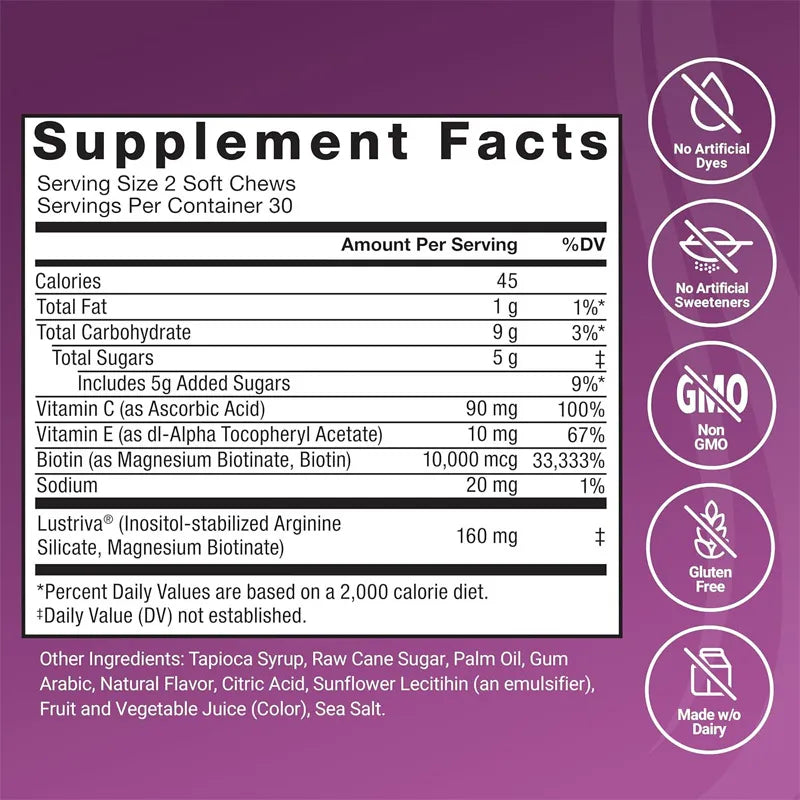 Hair Growth Accelerator Soft Chews Set of 2 | 120 Mixed Berry Chews | Thicker Fuller Hair Dietary Supplement | Results in 3 Weeks