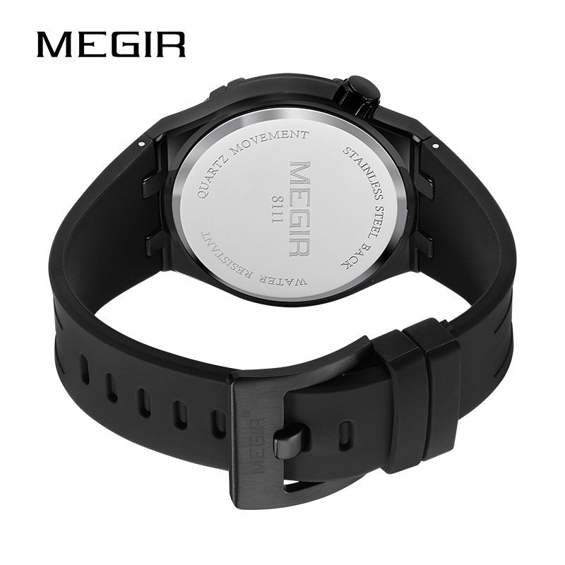 MEGIR Skeleton Watch for Men | Rainbow Dial Luxury Sport Quartz Watch Black Silicone