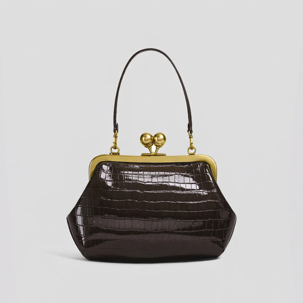 Oversized Black Kiss Lock Frame Bag | Gold Clasp Shoulder Bag for Women | Vintage Doctor Style Clutch Handbag