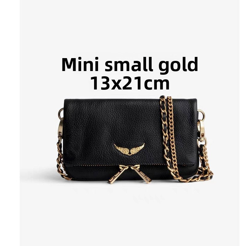 Zadig & Voltaire White Leather Crossbody Bag - Rock Nano Bag with Wings & Chain Strap | Designer Clutch with Tassel