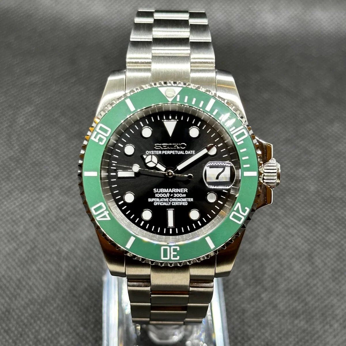 Seiko Automatic Watch Men | Arabic Numeral Blue Tapisserie Dial | Octagon Screw Bezel | Silver Steel Royal Oak Style Watch