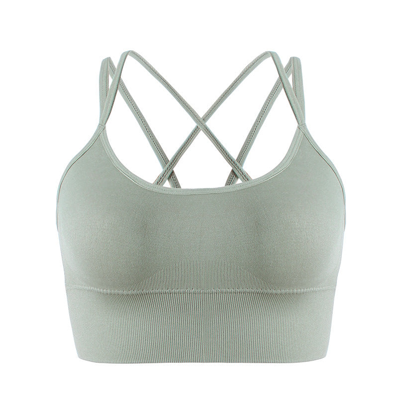 Women's White Strappy Criss Cross Back Sports Bra with Spaghetti Straps, Padded Yoga Bra for Gym and Workout
