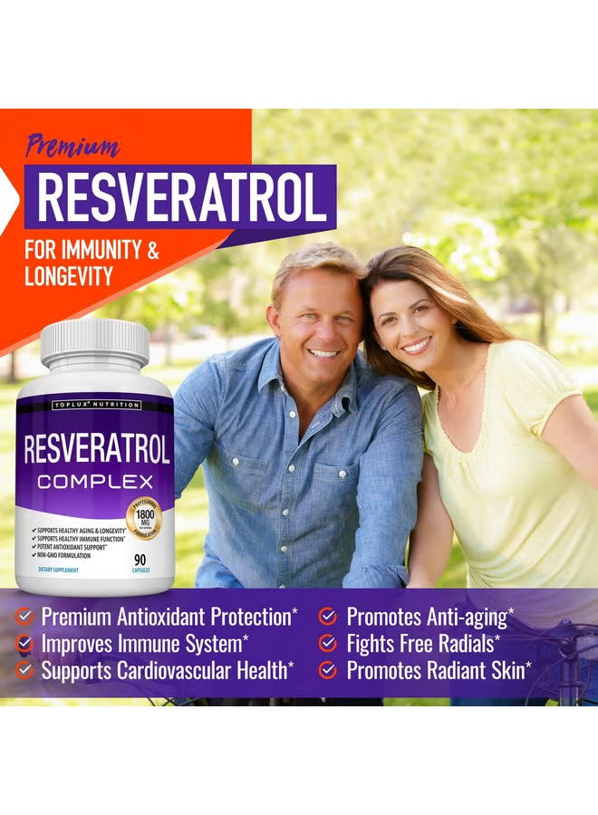 Toplux Nutrition Resveratrol Complex 1800mg Set of 2 | 2x90 Capsules Anti-Aging Antioxidant Immune Support Non-GMO