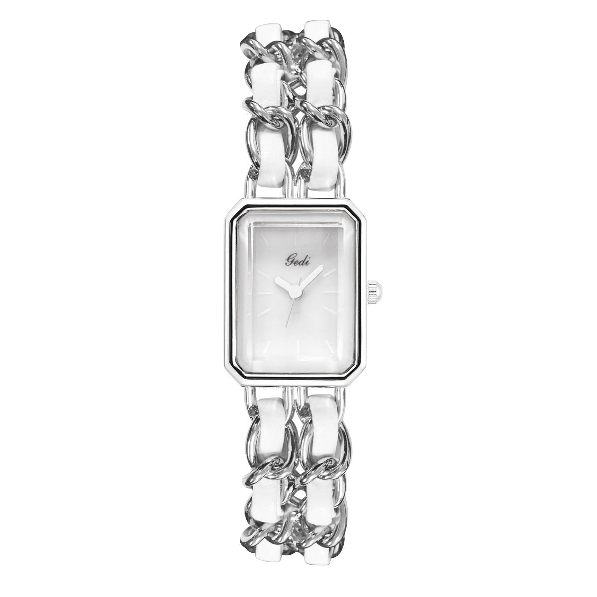 Gedi Women's Gold White Chain Watch | Mother of Pearl Dial Octagonal Case Ceramic Link Luxury Quartz Watch