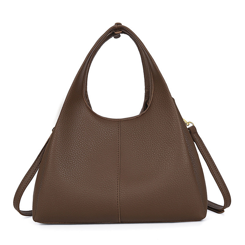 Brown Pebbled Leather Hobo Bag - Slouchy Shoulder Tote with Dual Handles | Convertible Everyday Handbag with Gold Hardware