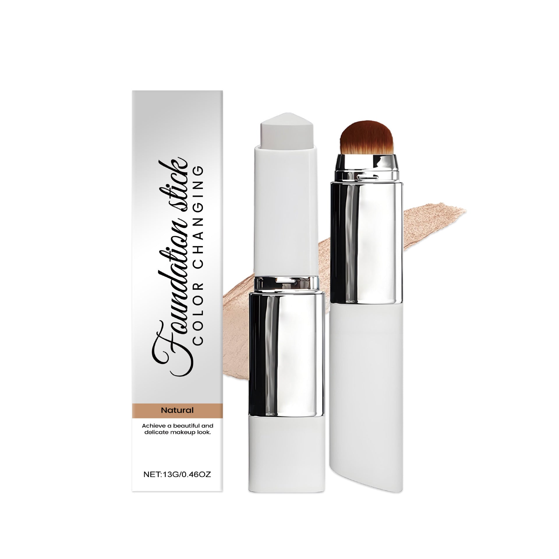 Zephoco Color Changing Foundation Stick Ivory White | 13g Shade Adapting Skin Tone Matching Foundation Stick with Built-In Brush | Full Coverage Flawless Complexion Makeup Stick for All Skin Types