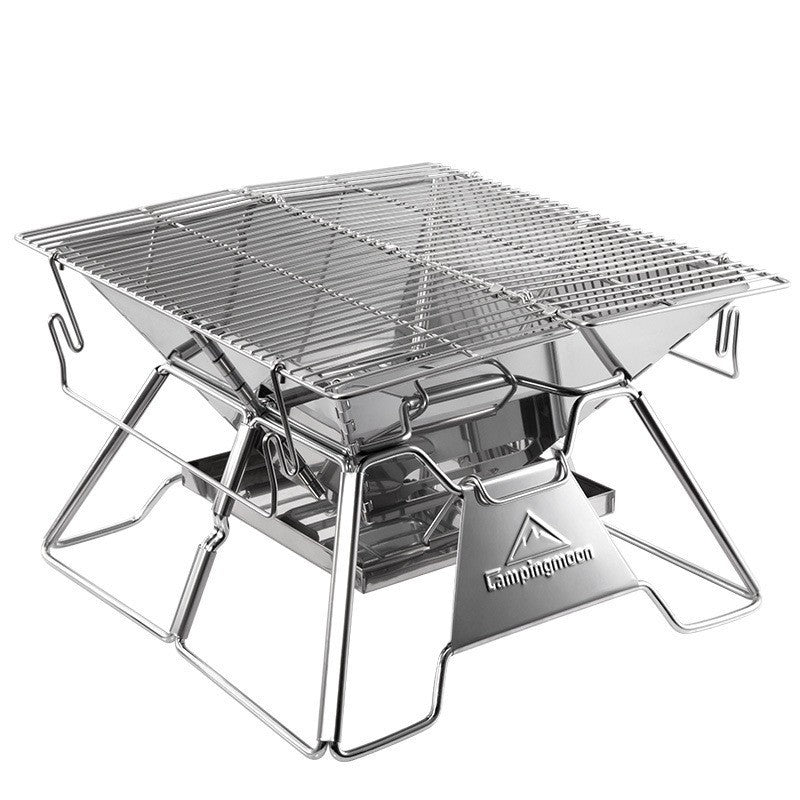 Campingmoon Barbecue Pieghevole in Acciaio Inox | Griglia Portatile a Carbone per Campeggio, Picnic e Cucina all'Aperto