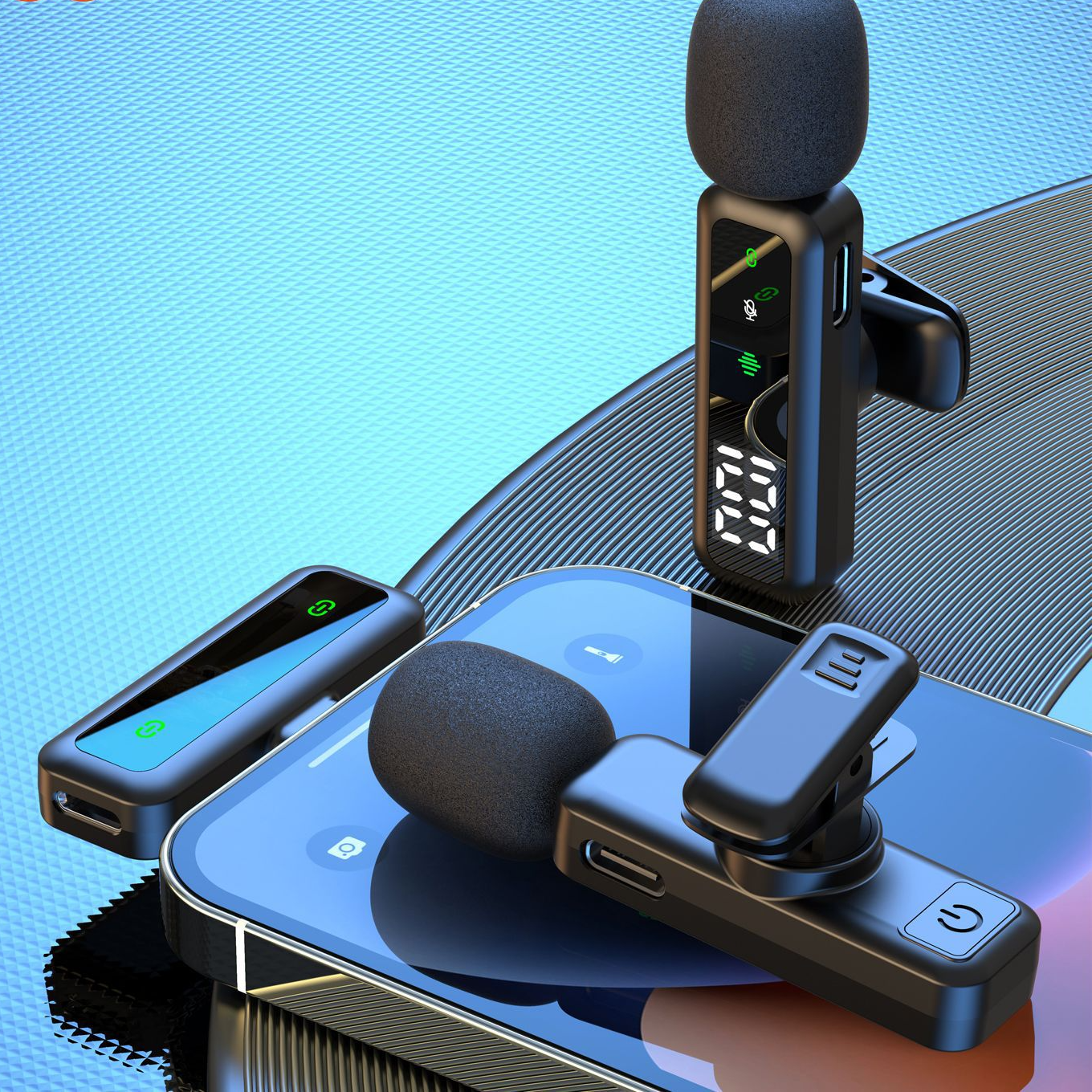 Dual Wireless Lavalier Microphone Kit | LED Display | 2 Clip-On Mics & 3-in-1 Receiver for iPhone Lightning, USB-C & 3.5mm | Fur Windscreen Vlog & Interview Set