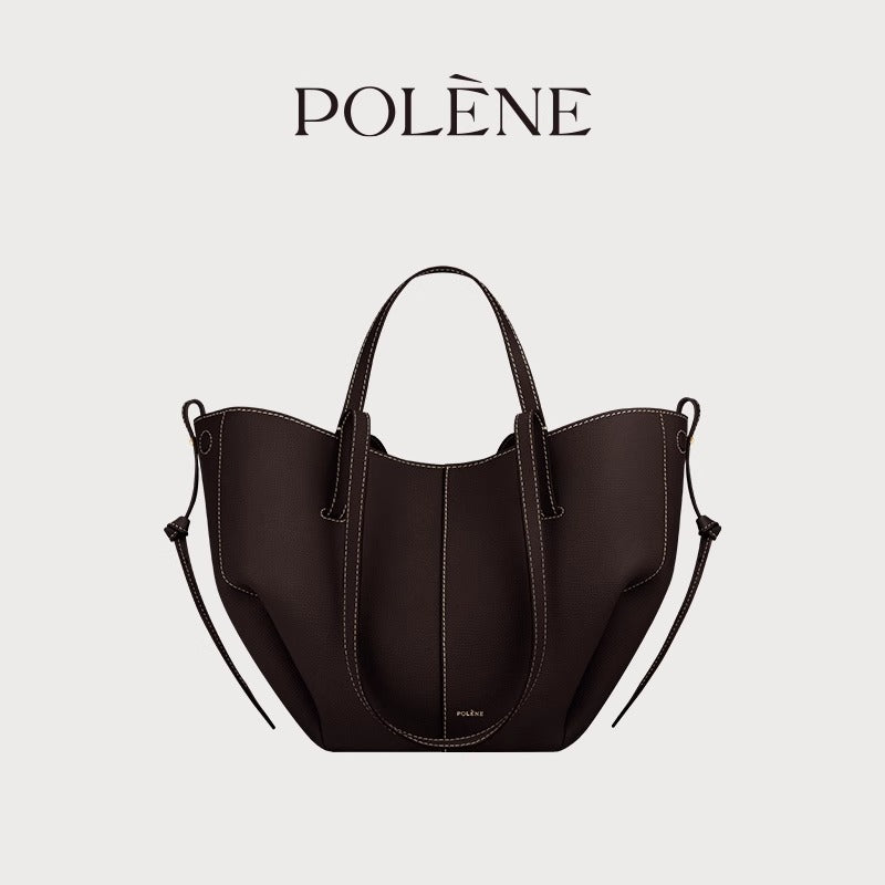 Polene Numero Un Maxi Bag in Marrone Cammello - Autentica Borsa Tote Francese in Pelle | Borsa a Spalla Curva Firmata con Lacci Regolabili