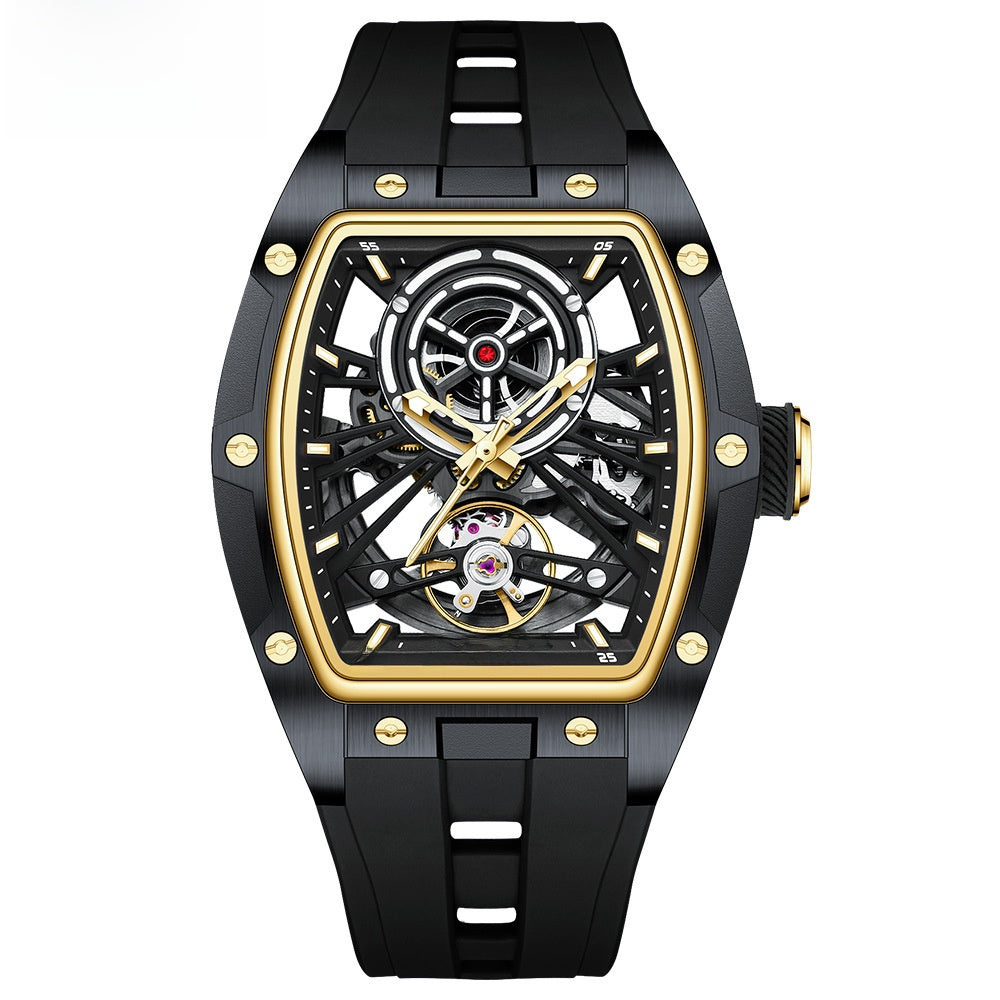 Mini Focus Skeleton Watch for Men | Blue Rose Gold Tourbillon Style Hollow Dial Sport Watch