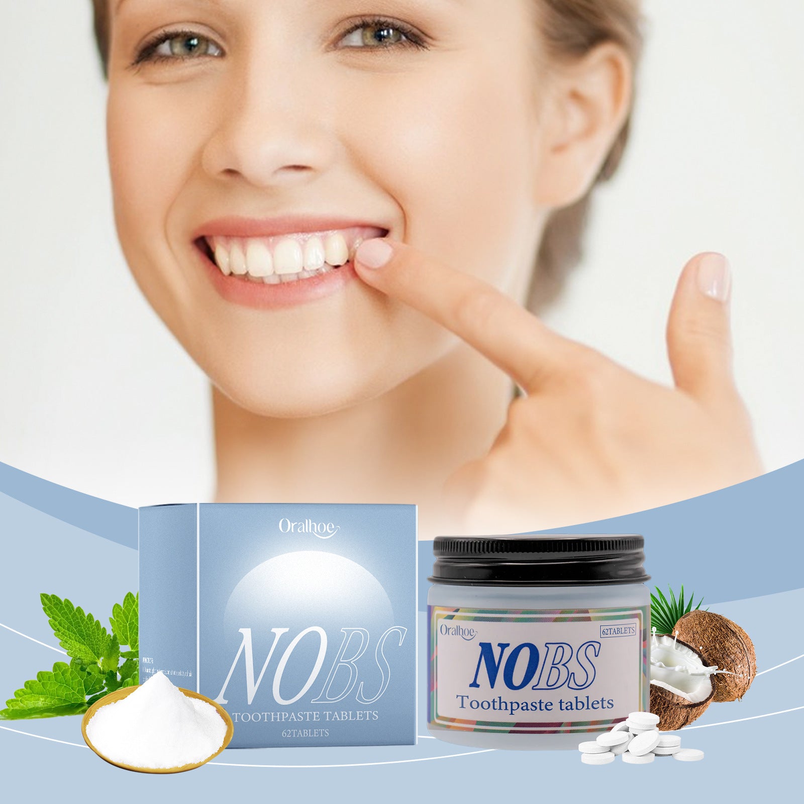 Oralhoe NOBS Toothpaste Tablets 62ct | Eco-Friendly Solid Toothpaste | Plastic-Free Oral Care