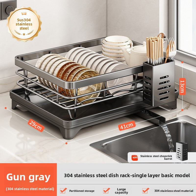 2-Tier Dish Drying Rack with Drainage | Large Capacity Kitchen Organizer with Cutting Board, Knife & Chopstick Holder | Countertop Dish Drainer