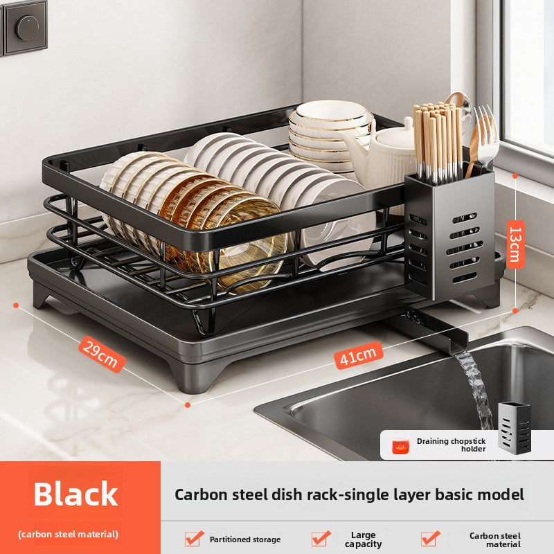 2-Tier Dish Drying Rack with Drainage | Large Capacity Kitchen Organizer with Cutting Board, Knife & Chopstick Holder | Countertop Dish Drainer