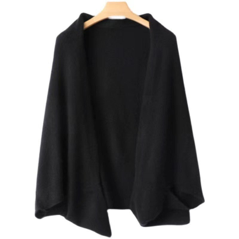 Women's Cashmere Wool Shawl Wrap Cardigan - Soft Knit Batwing Sleeve Poncho in Camel Brown - Elegant Oversized Shoulder Wrap Sweater for Fall Winter - Luxury Cozy Layering Piece