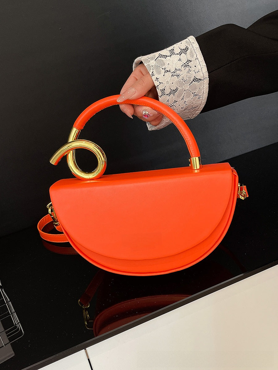 Black Half Moon Crossbody Bag with Gold Ring Handle | Mini Bag