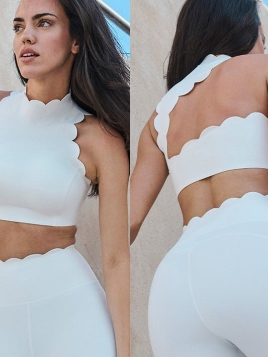 Damen Neckholder-Crop-Top mit Wellenkante | Ärmelloses Bralette mit offenem Rücken | Sexy schwarzes Crop-Top