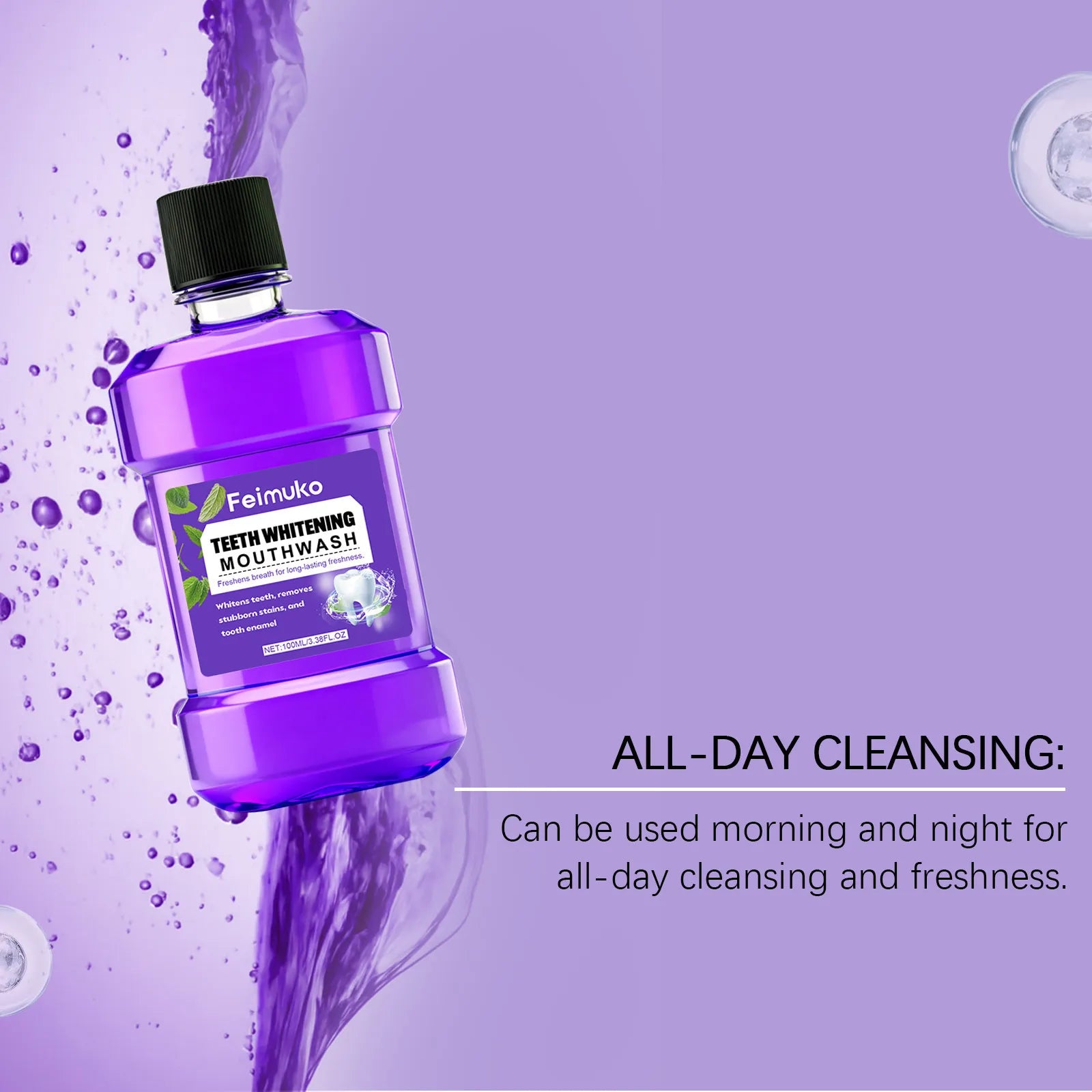 Feimuko Teeth Whitening Mouthwash Set of 2 x 100ml – Removes Stains, Freshens Breath & Protects Enamel