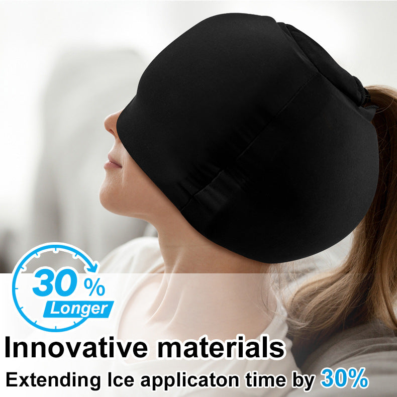 Gel Headache Relief Ice Cap with Ponytail Hole, Full Head Coverage Migraine Hat for Cold and Hot Therapy