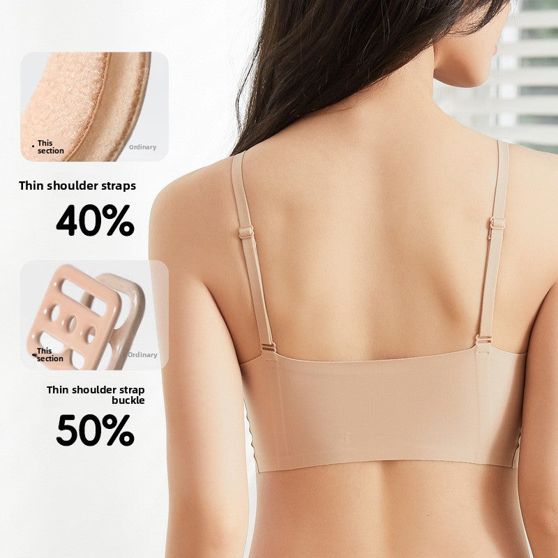 Women's Sage Green Seamless Wireless Bralette with Adjustable Straps, Back Hook and Deep V Neckline for Everyday Wear