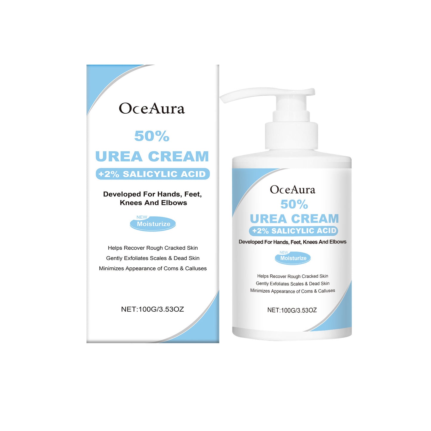 OceAura 50% Urea Cream + 2% Salicylic Acid 100g | Cracked Heel Foot Cream for Hands Feet Knees Elbows