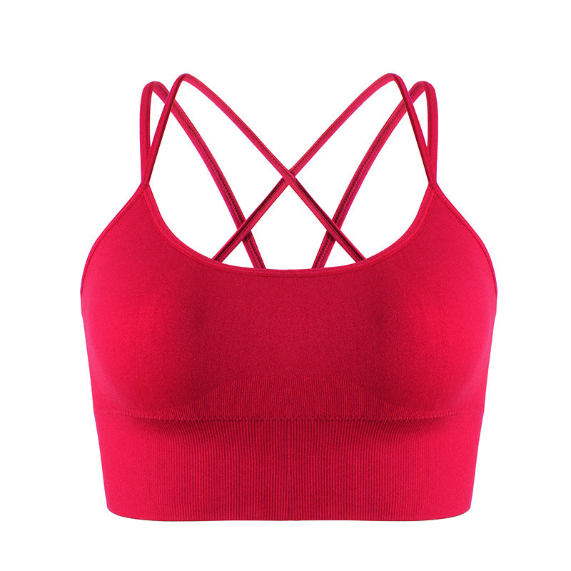 Women's White Strappy Criss Cross Back Sports Bra with Spaghetti Straps, Padded Yoga Bra for Gym and Workout