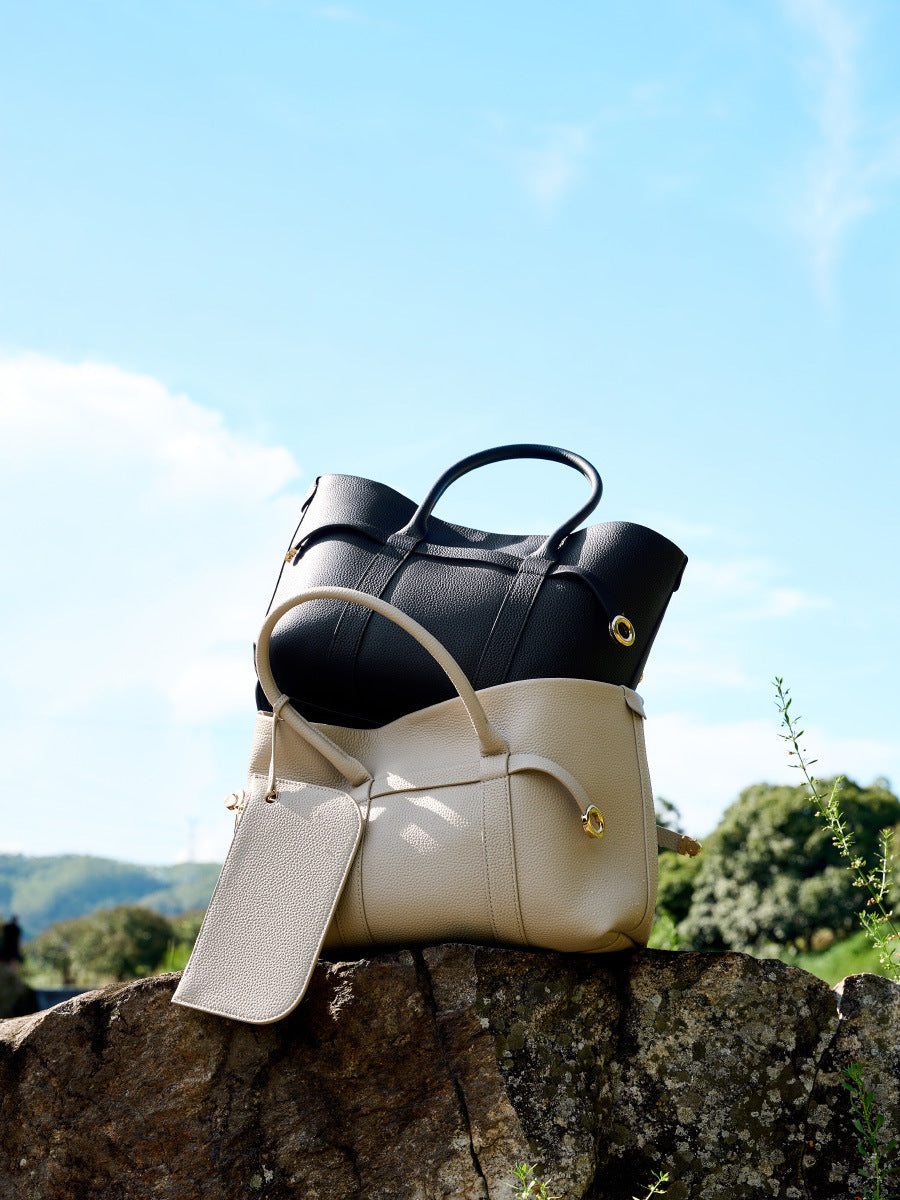 Borsa Tote in Pelle Imbottita Beige Crema con Pochette | Set Borsa a Spalla Trapuntata Ispirata a Loro Piana