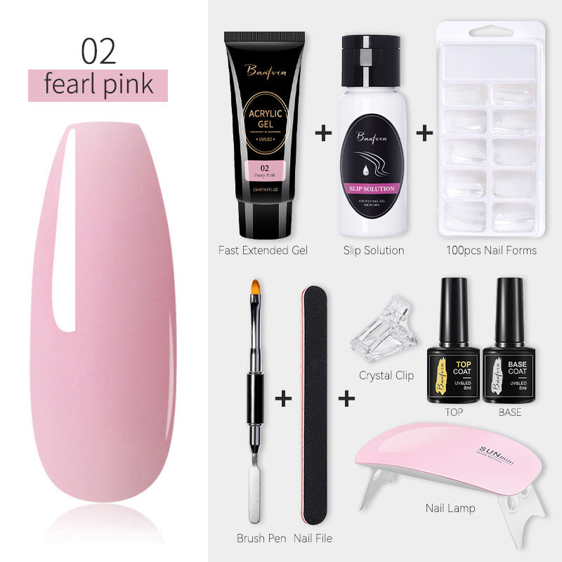 Baafven 11PCS Acrylic Gel Nail Extension Kit | Poly Gel Set with UV LED Nail Lamp, Top & Base Coat, Nail Forms & Tools
